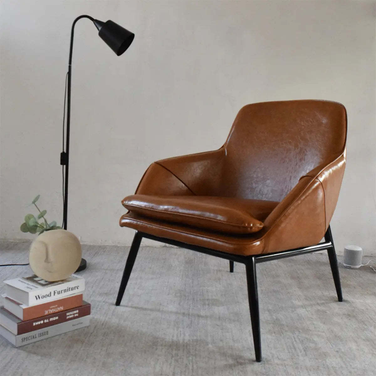 Coffee Leather Sloped Arm Chair — Aqua / Leather