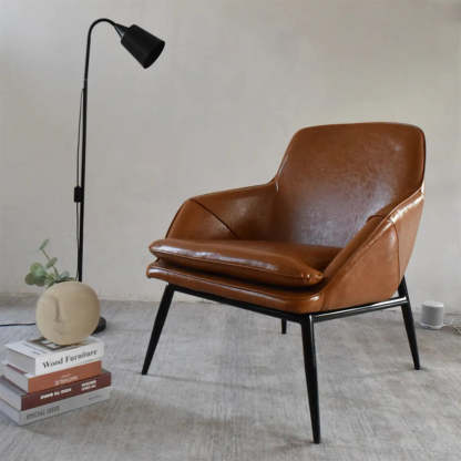Coffee Leather Sloped Arm Chair — Aqua / Leather