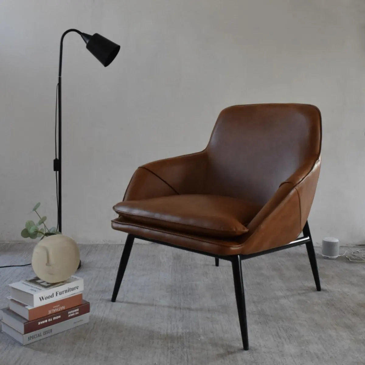 Coffee Leather Sloped Arm Chair — Coffee / Leather