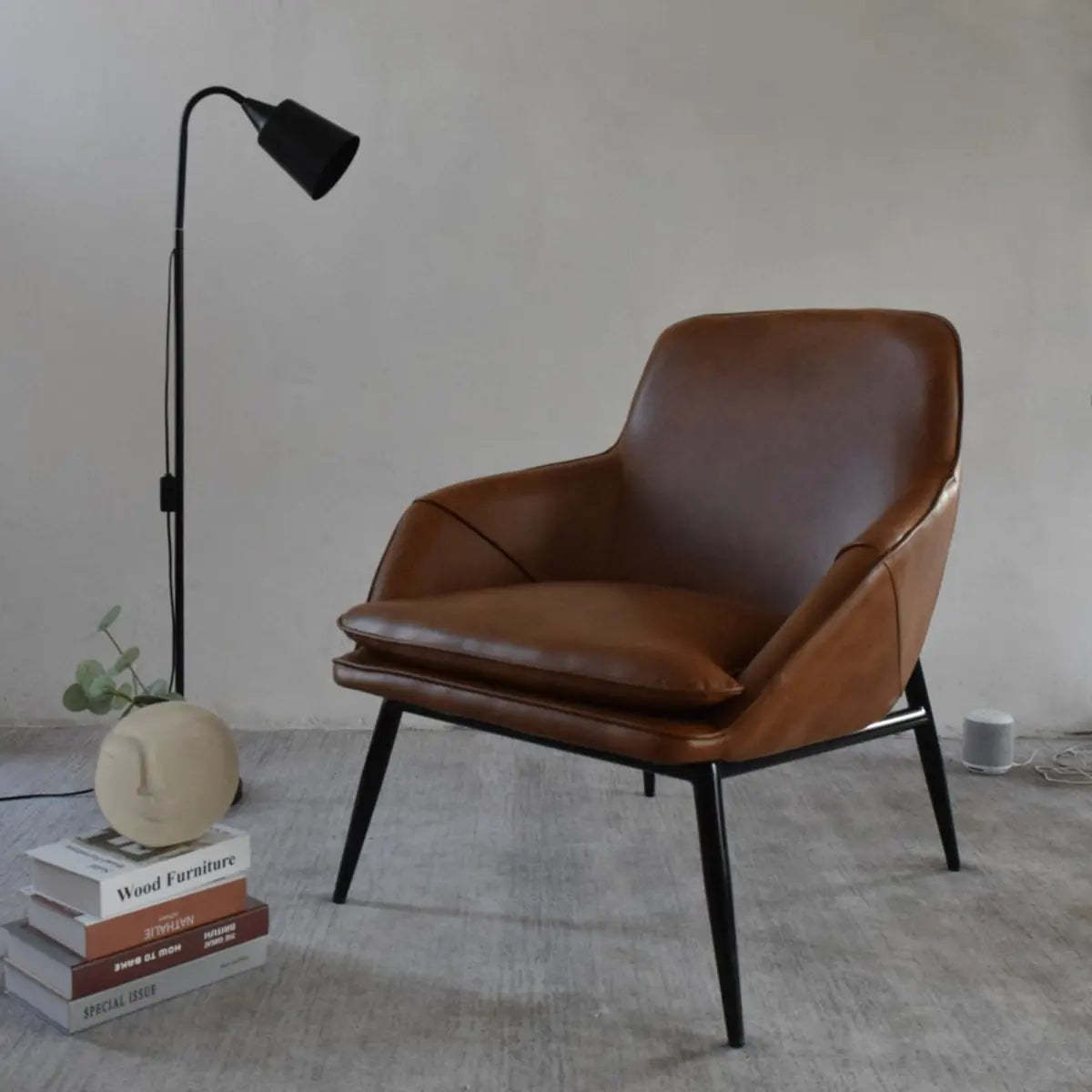 Coffee Leather Sloped Arm Chair — Coffee / Leather
