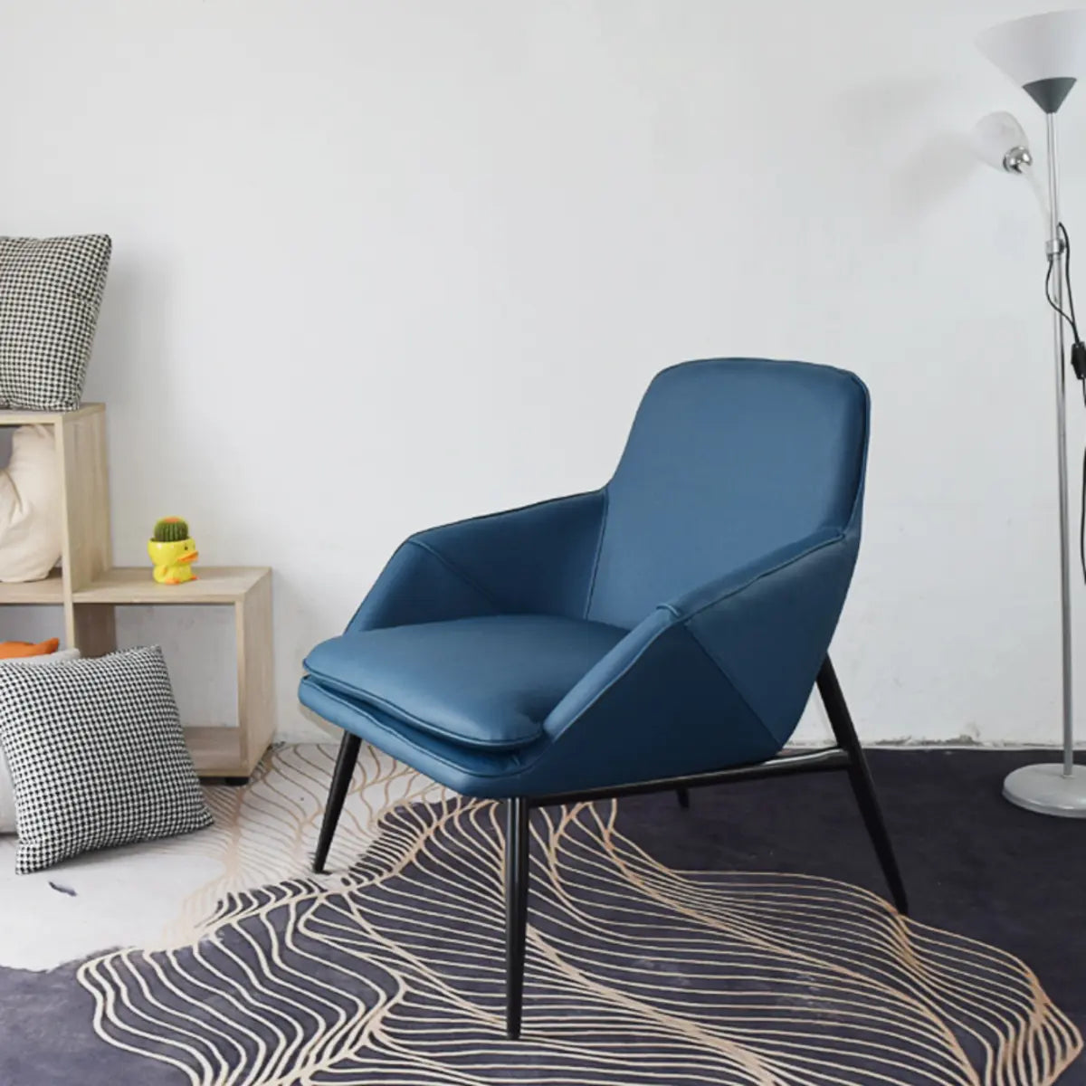 Coffee Leather Sloped Arm Chair — Cyan / Leather