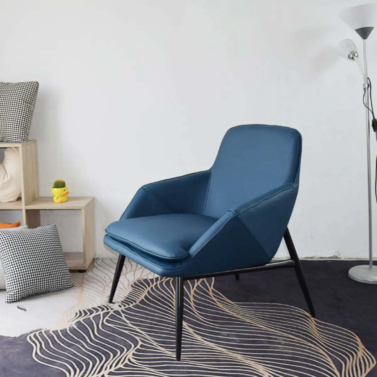 Coffee Leather Sloped Arm Chair — Cyan / Leather