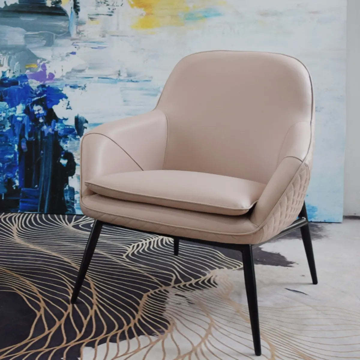Coffee Leather Sloped Arm Chair — Dark Blue / Leather