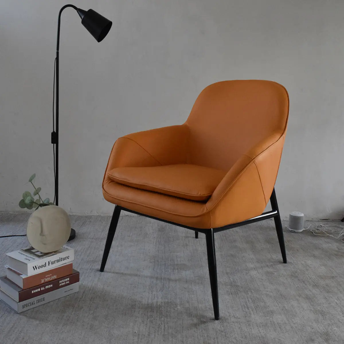 Coffee Leather Sloped Arm Chair — Light Blue / Leather