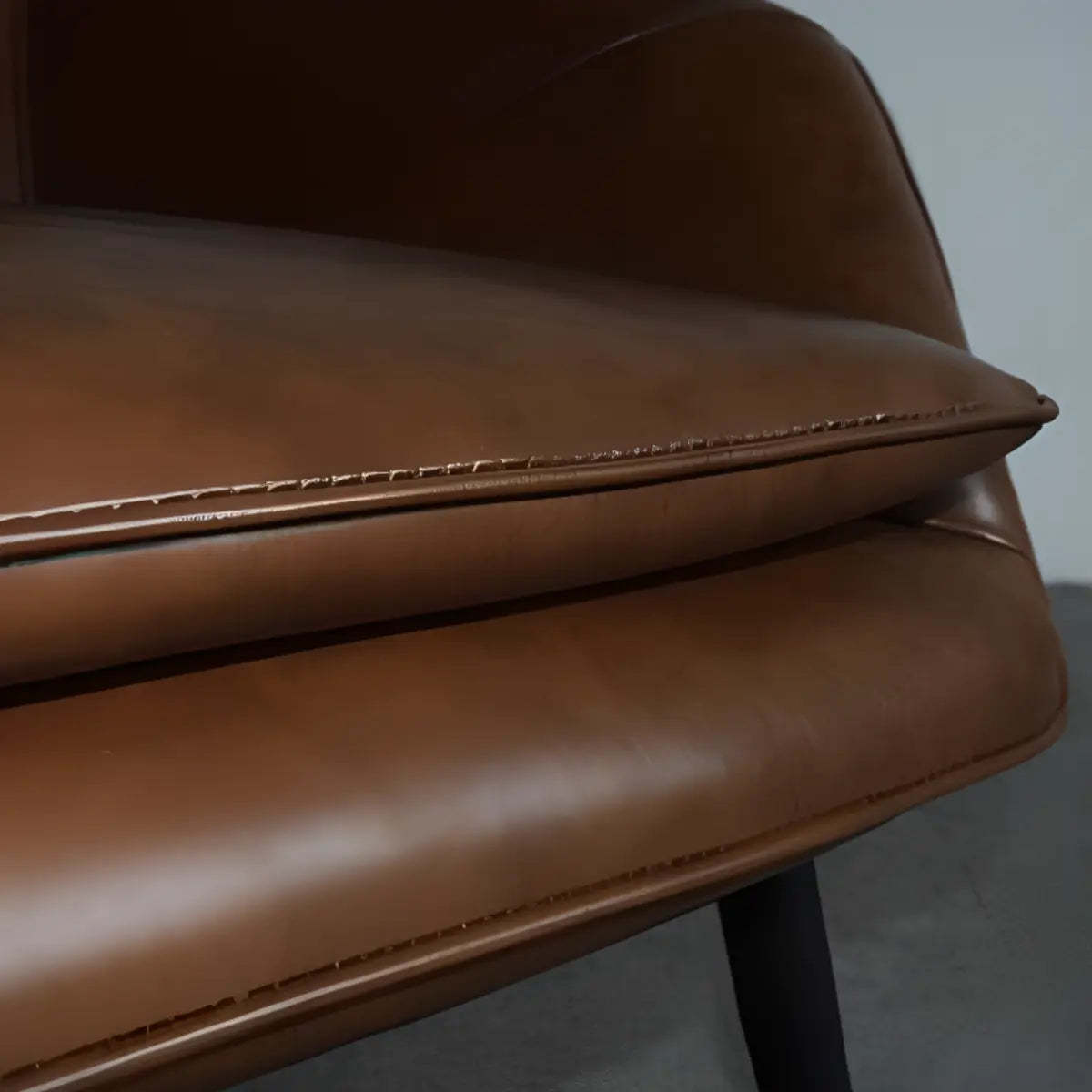 Coffee Leather Sloped Arm Chair — Light Brown / Leather
