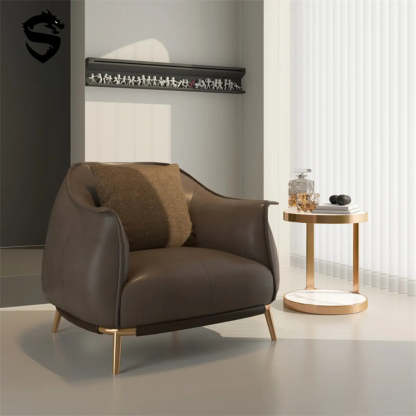 Coffee Microfiber Leather Pillow Back Arm Chair — Coffee / Microfiber Leather