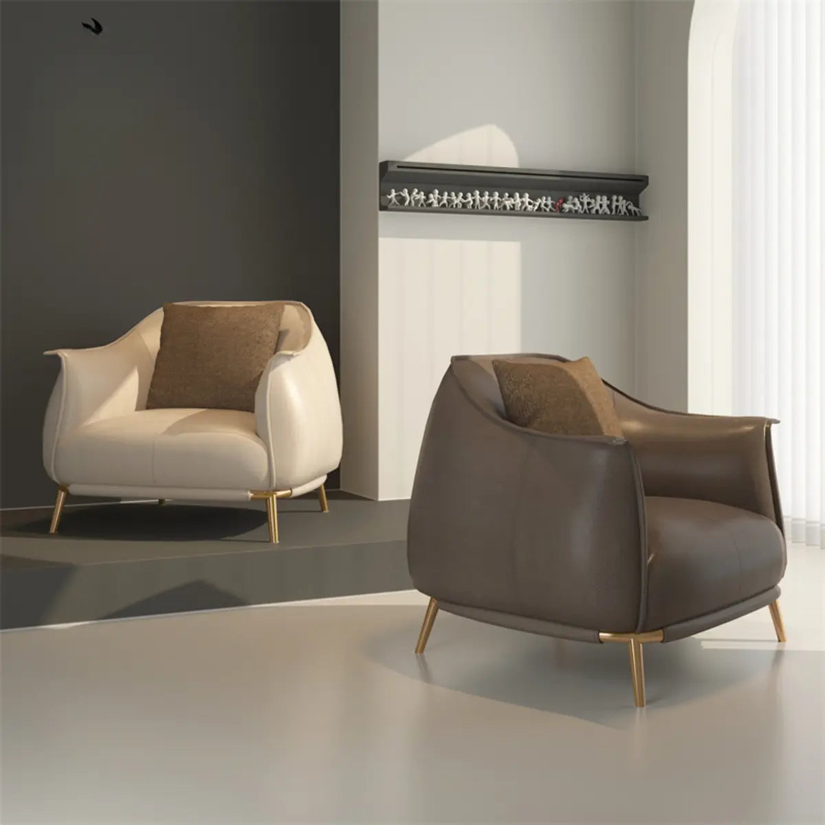Coffee Microfiber Leather Pillow Back Arm Chair