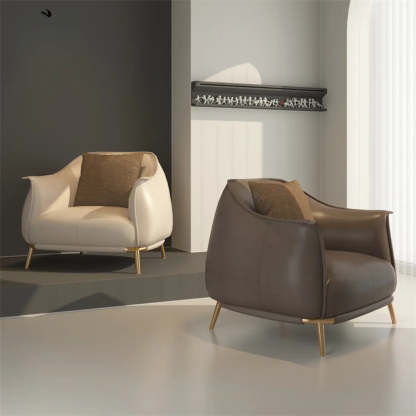 Coffee Microfiber Leather Pillow Back Arm Chair