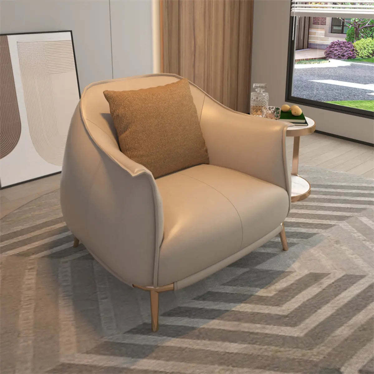 Coffee Microfiber Leather Pillow Back Arm Chair