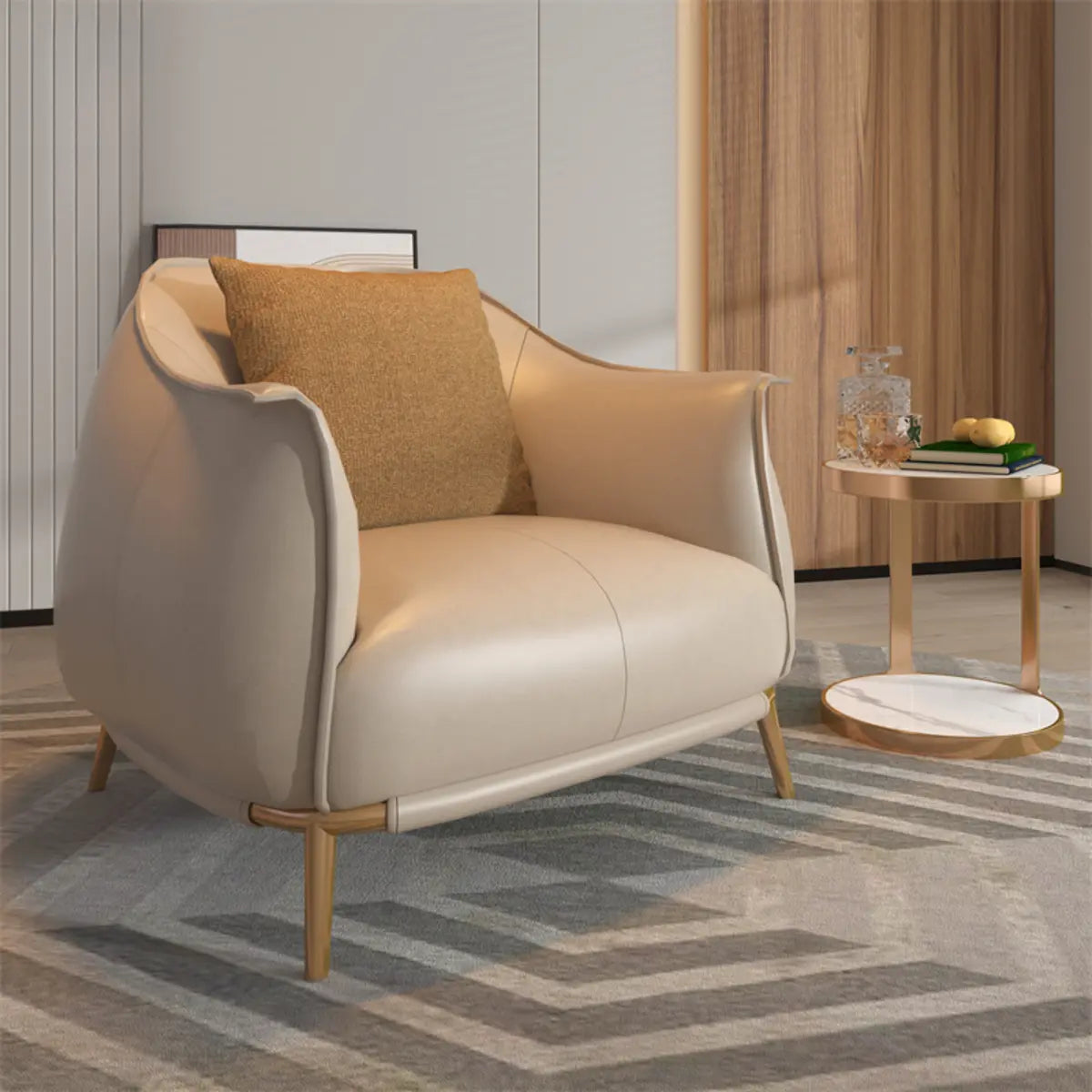 Coffee Microfiber Leather Pillow Back Arm Chair