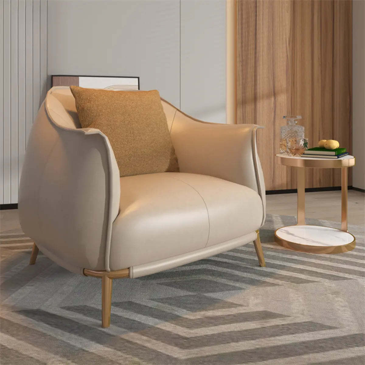 Coffee Microfiber Leather Pillow Back Arm Chair