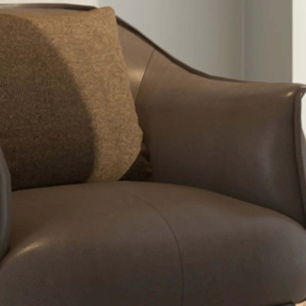 Coffee Microfiber Leather Pillow Back Arm Chair