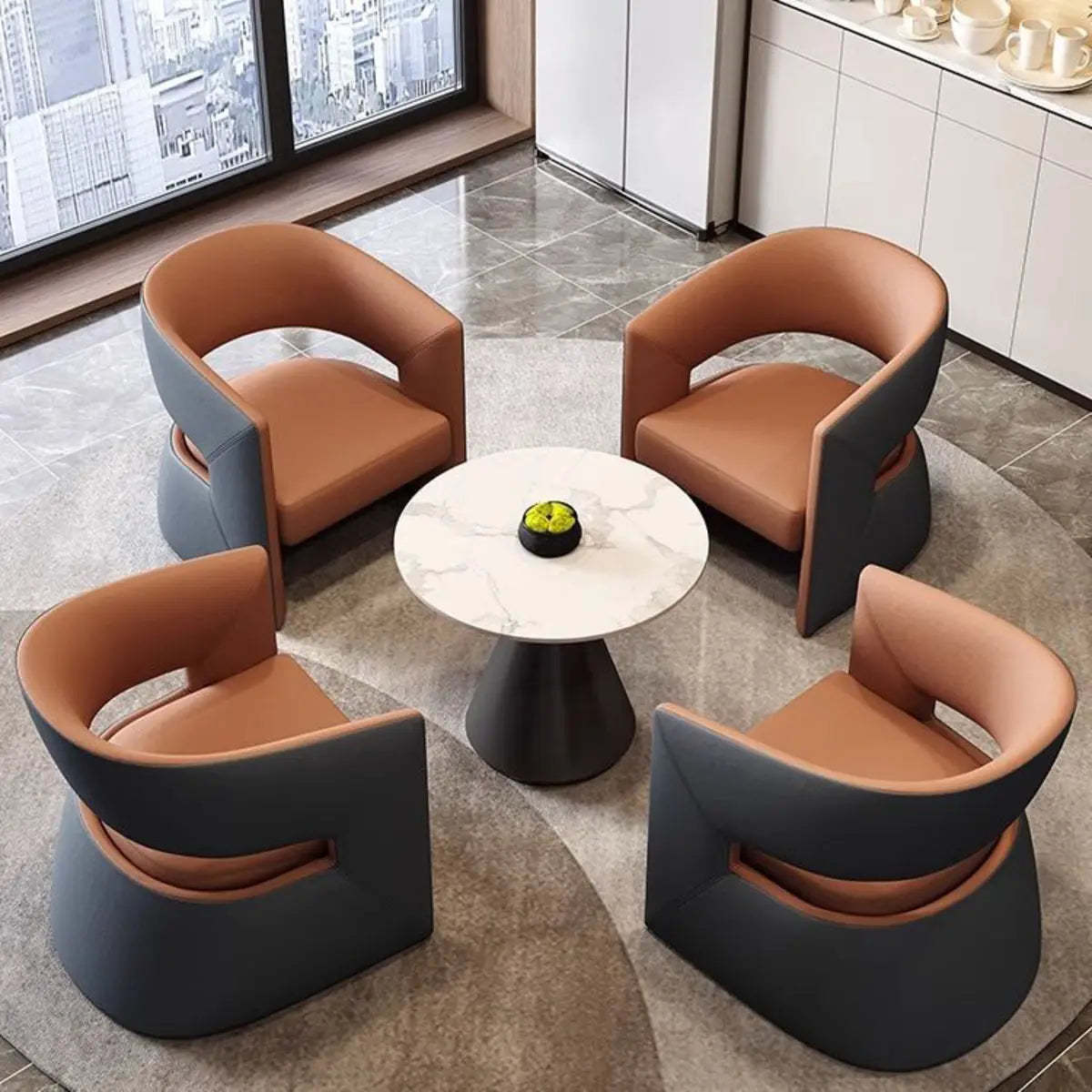 Coffee Stain-Resistant Nappa Curved-Back Arm Chair — Orange / Nappa
