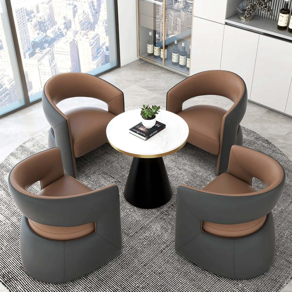 Coffee Stain-Resistant Nappa Curved-Back Arm Chair