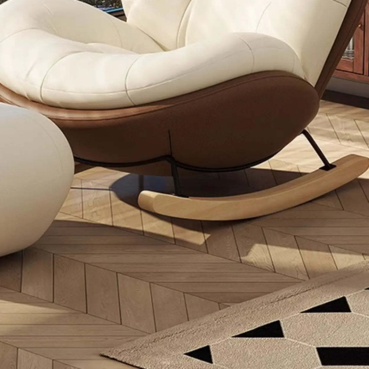 Coffee Stain-Resistant Tufted Natural Leg Rocking Chair