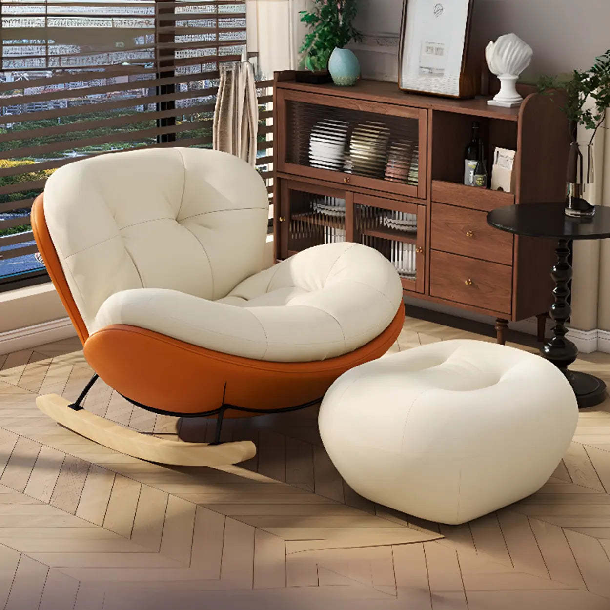 Coffee Stain-Resistant Tufted Natural Leg Rocking Chair