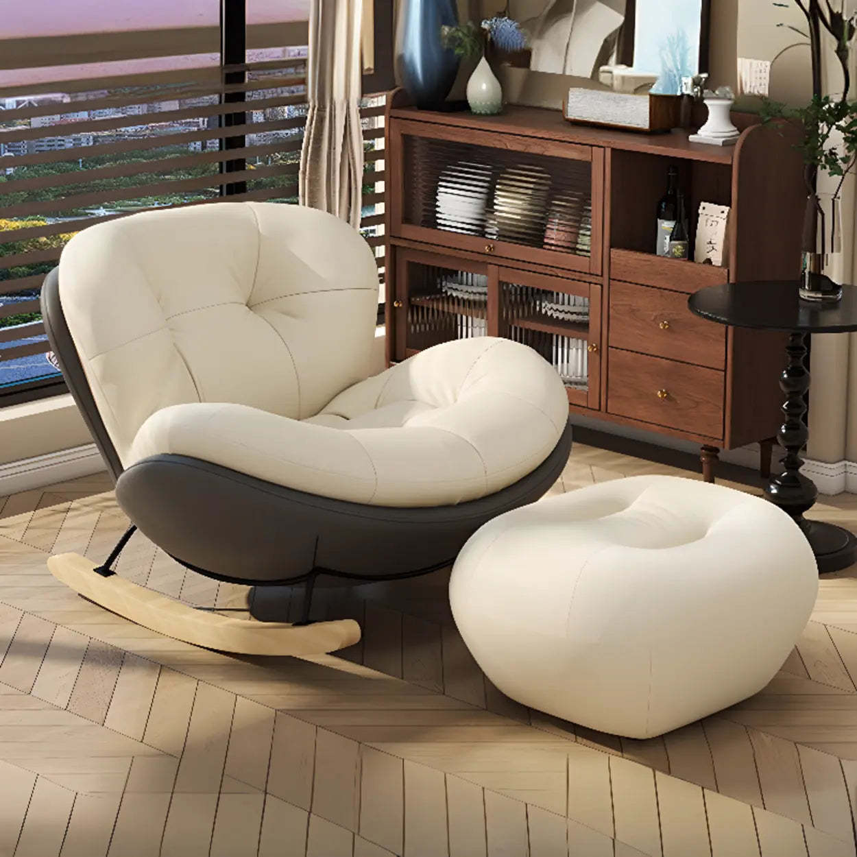 Coffee Stain-Resistant Tufted Natural Leg Rocking Chair