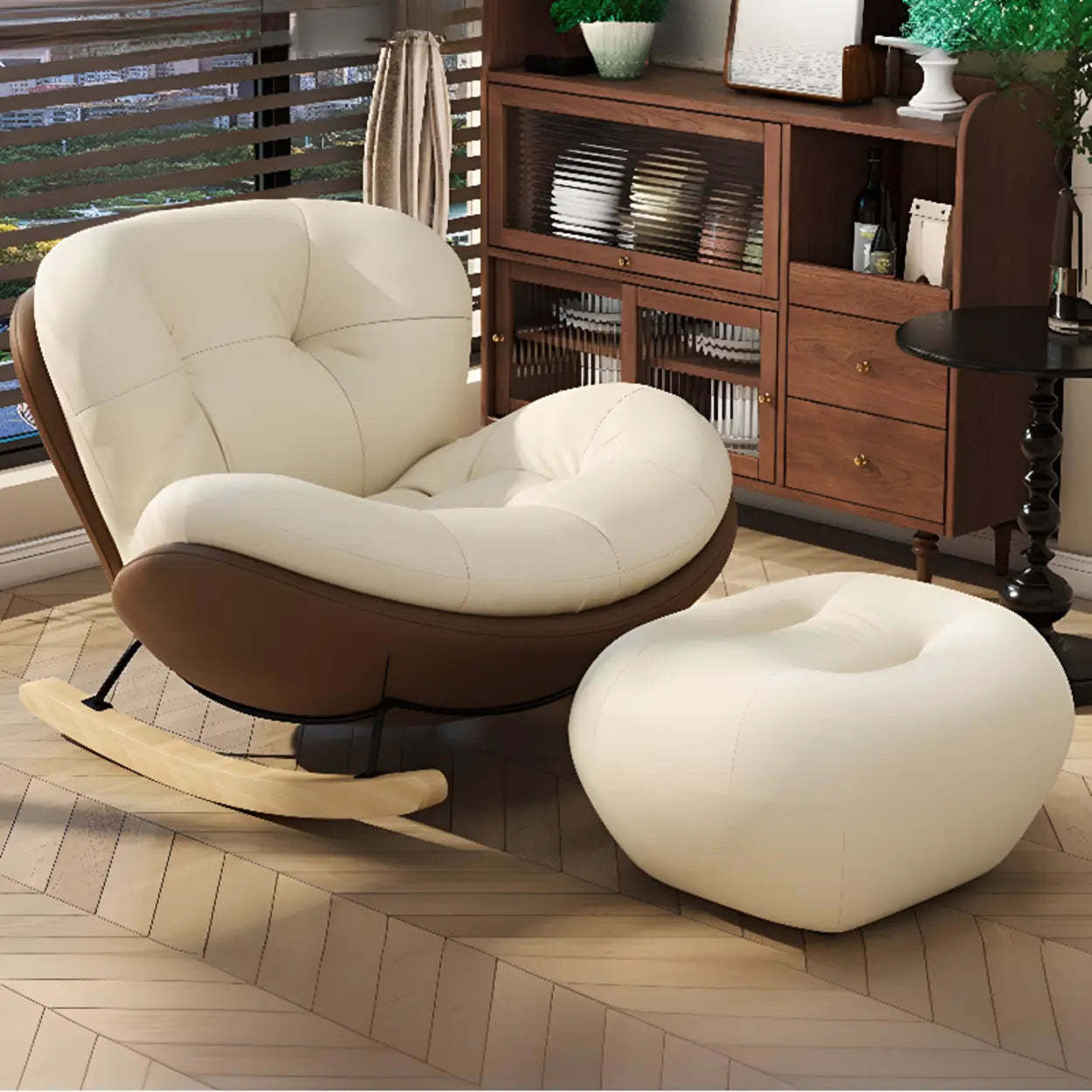 Coffee Stain-Resistant Tufted Natural Leg Rocking Chair — Orange / Rocking Chair