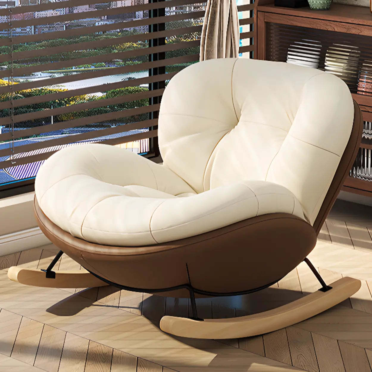 Coffee Stain-Resistant Tufted Natural Leg Rocking Chair — Orange / Rocking Chair with Ottomans