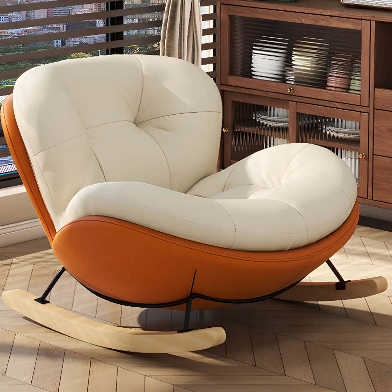 Coffee Stain-Resistant Tufted Natural Leg Rocking Chair — Grey / Rocking Chair