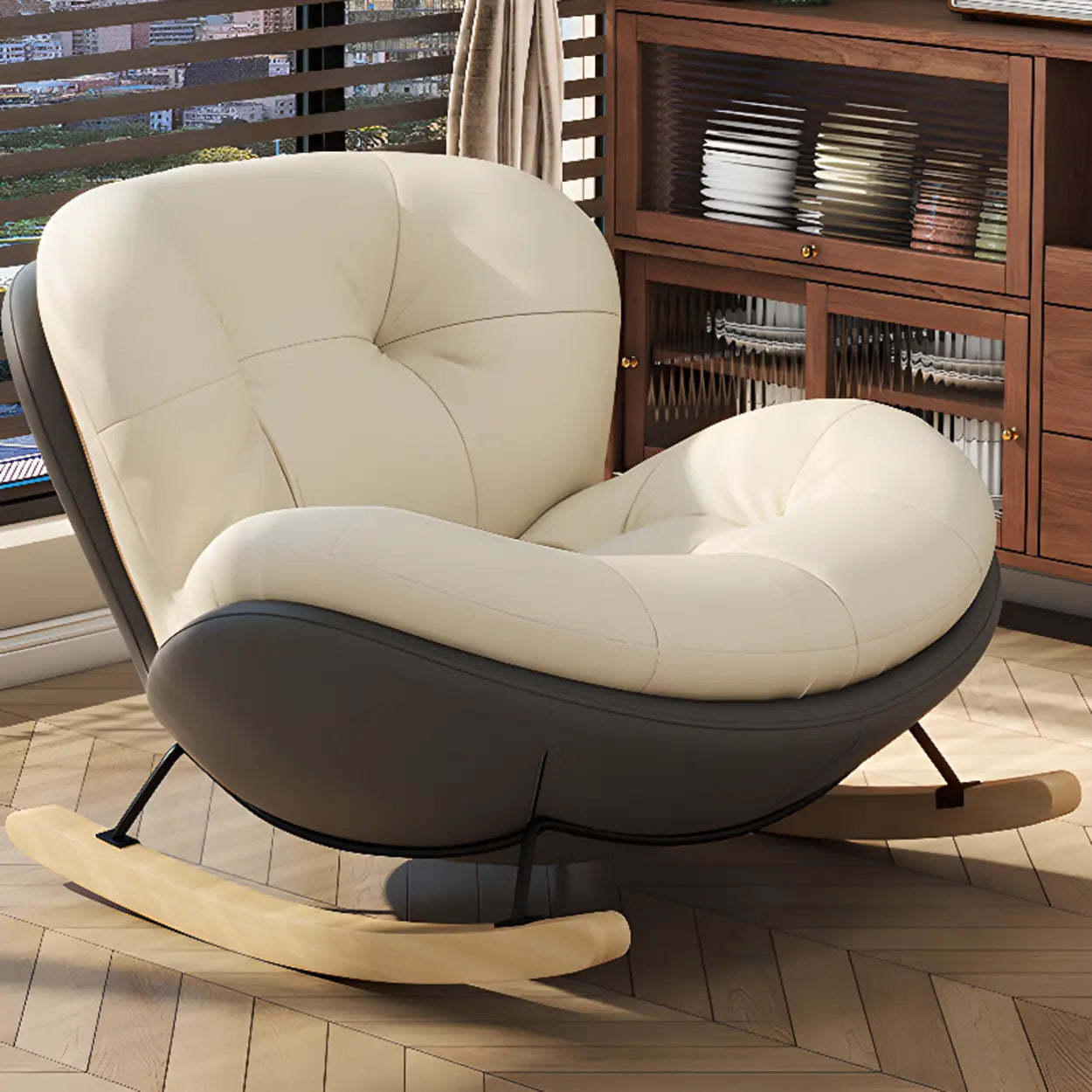 Coffee Stain-Resistant Tufted Natural Leg Rocking Chair — Coffee / Rocking Chair