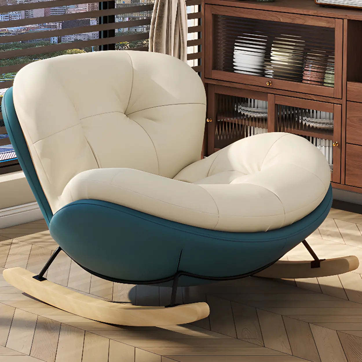 Coffee Stain-Resistant Tufted Natural Leg Rocking Chair