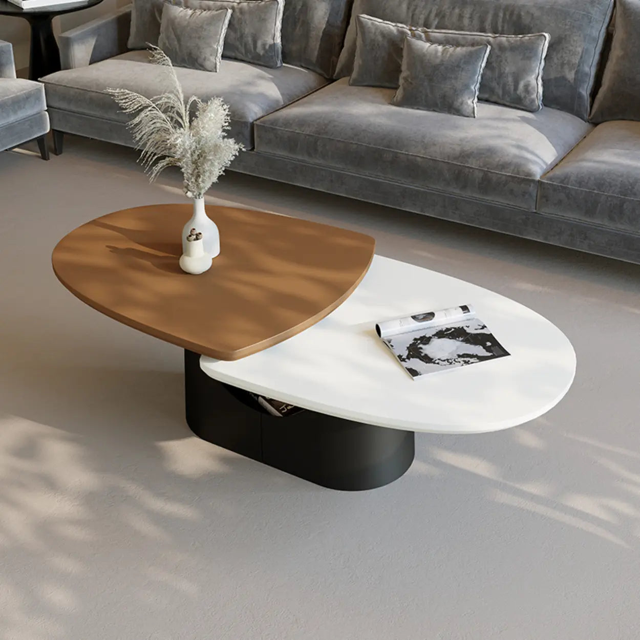Coffee White Oval Wood and Iron Coffee Table with Storage