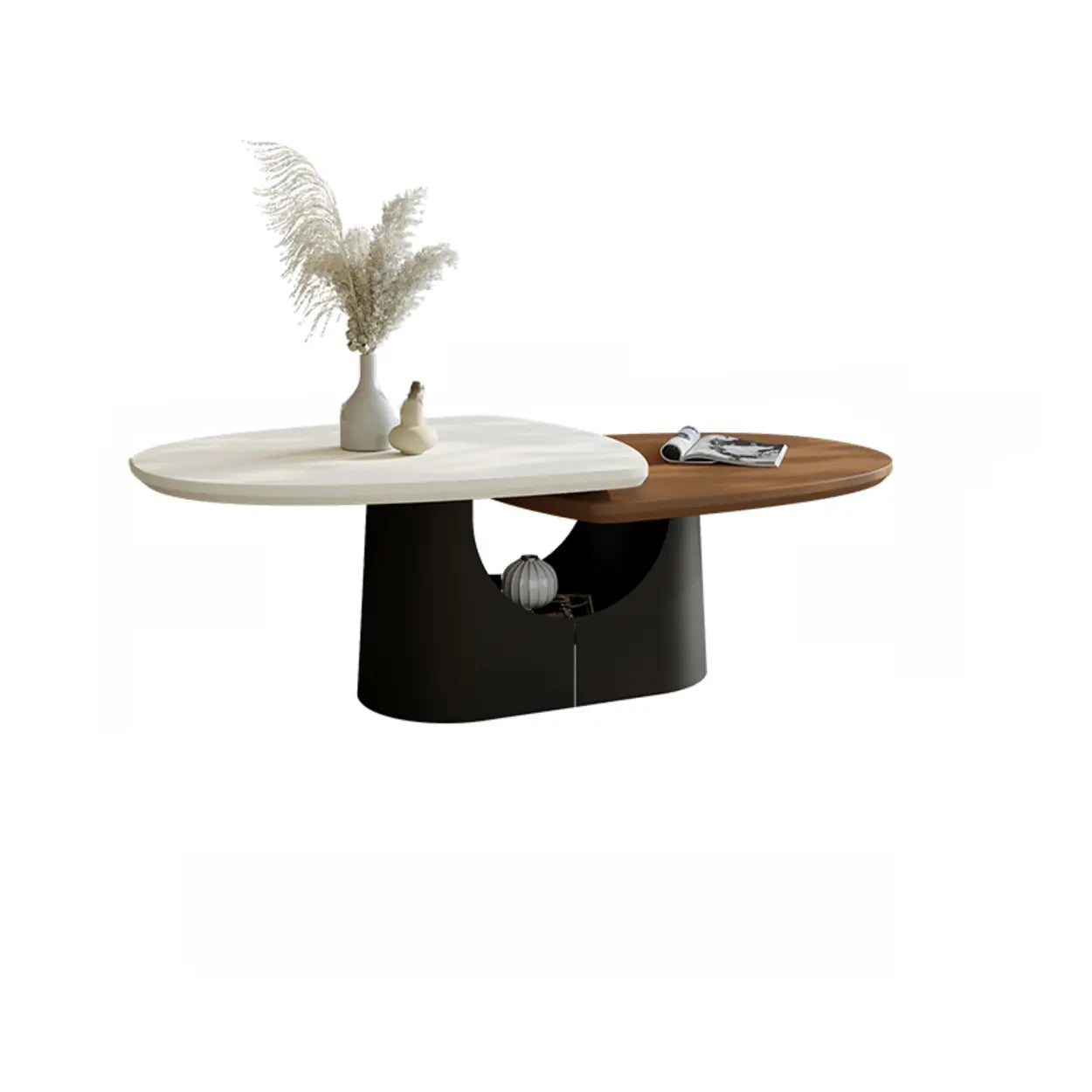 Coffee White Oval Wood and Iron Coffee Table with Storage — Coffee/ White