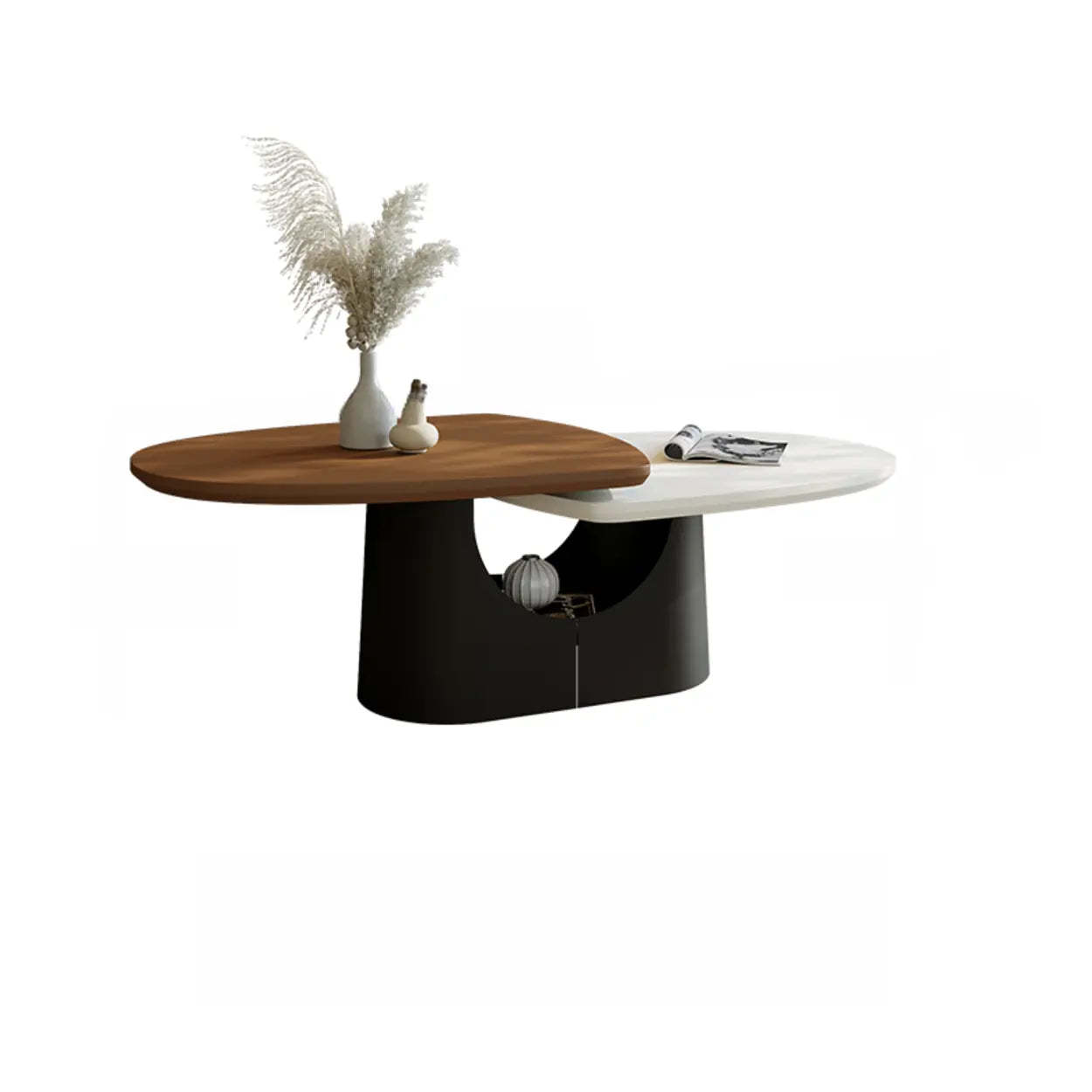 Coffee White Oval Wood and Iron Coffee Table with Storage
