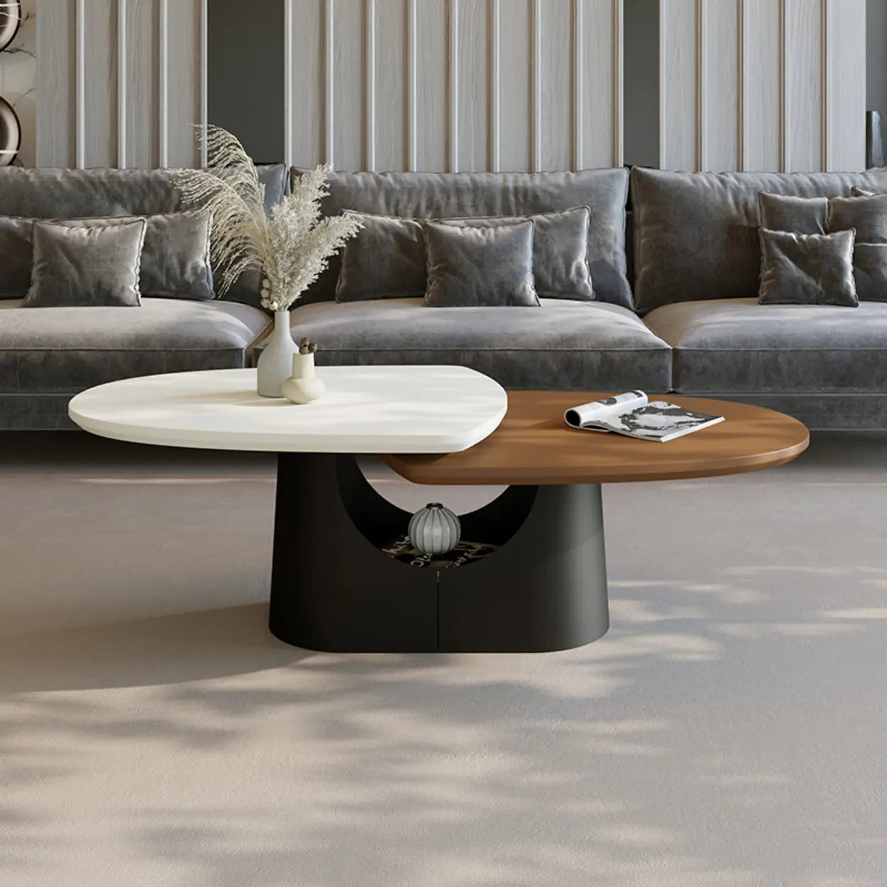 Coffee White Oval Wood and Iron Coffee Table with Storage