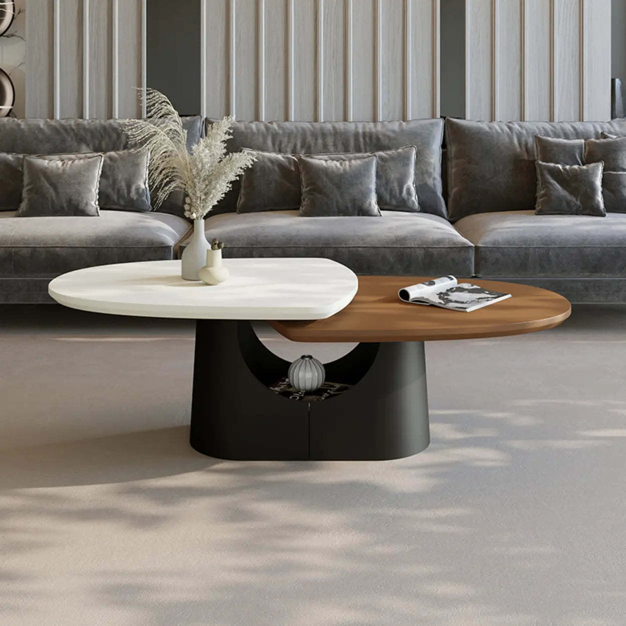 Coffee White Oval Wood and Iron Coffee Table with Storage