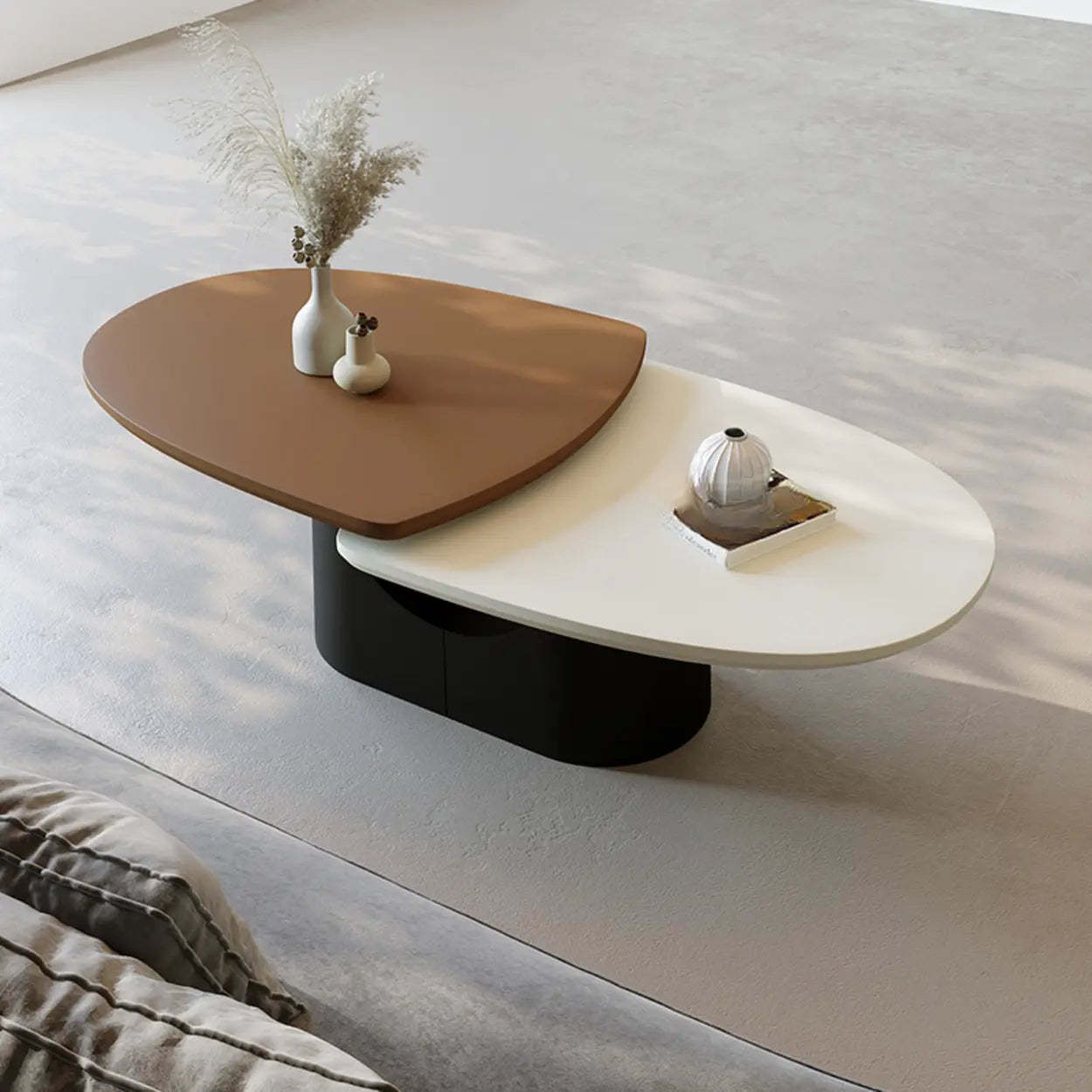 Coffee White Oval Wood and Iron Coffee Table with Storage