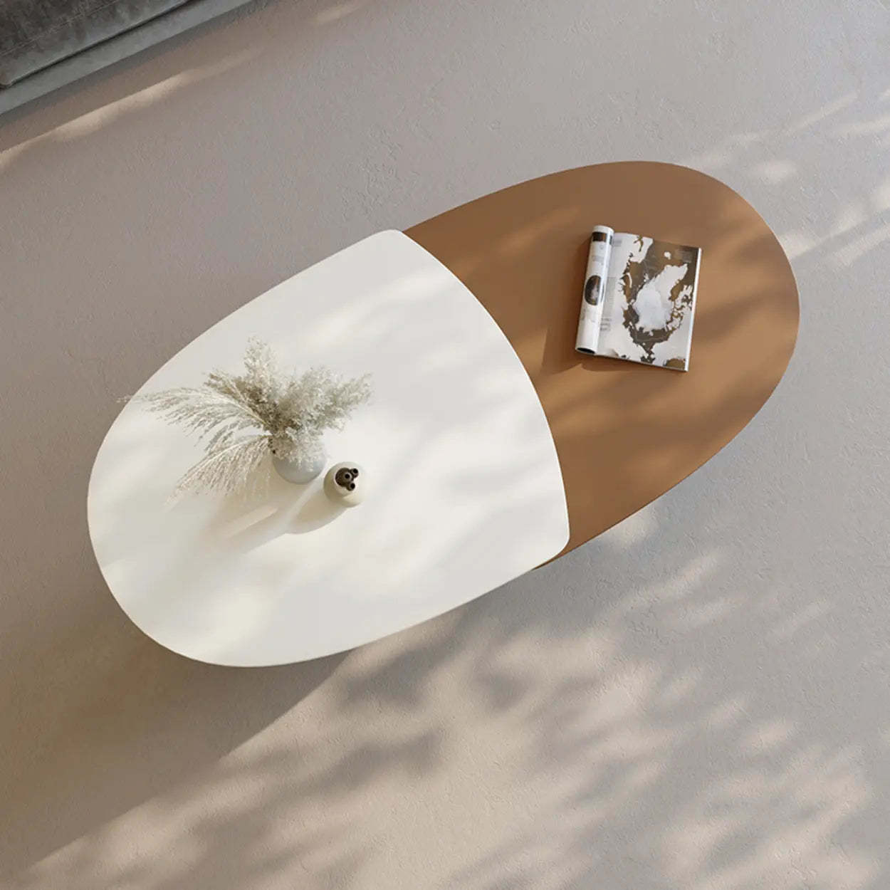 Coffee White Oval Wood and Iron Coffee Table with Storage