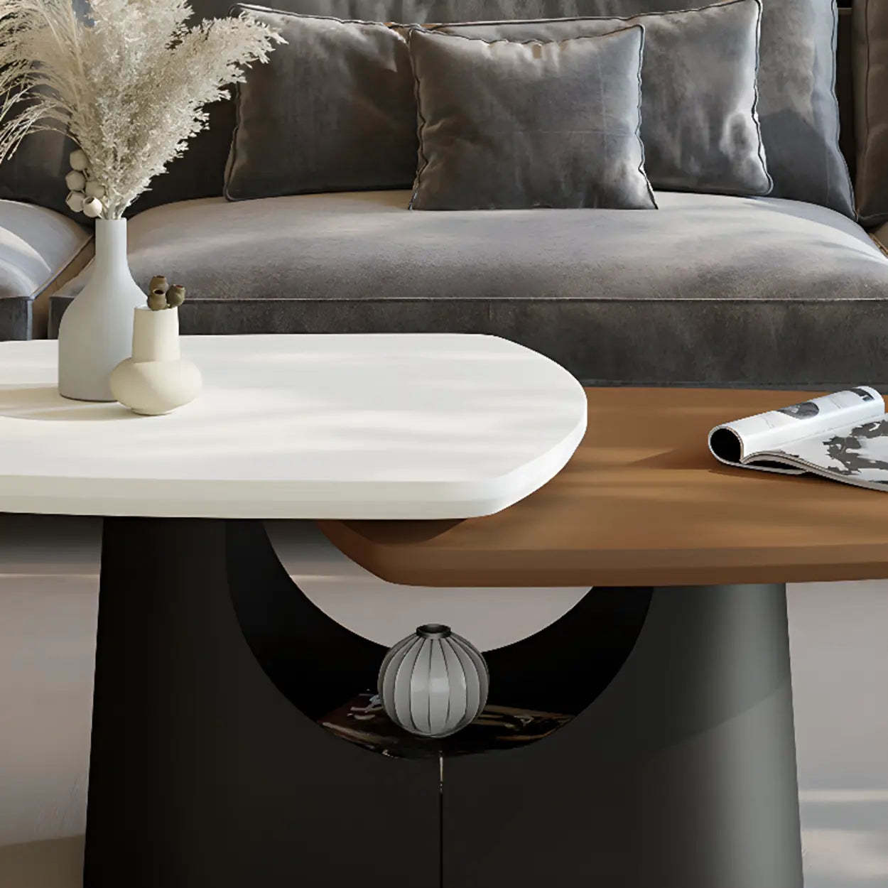 Coffee White Oval Wood and Iron Coffee Table with Storage