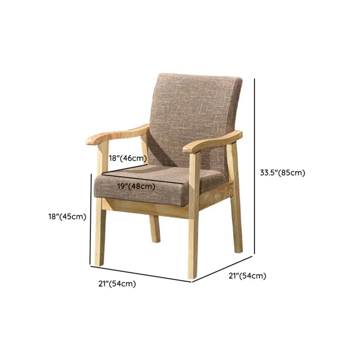 Coffee Wood Frame Upholstered Dining Arm Chair