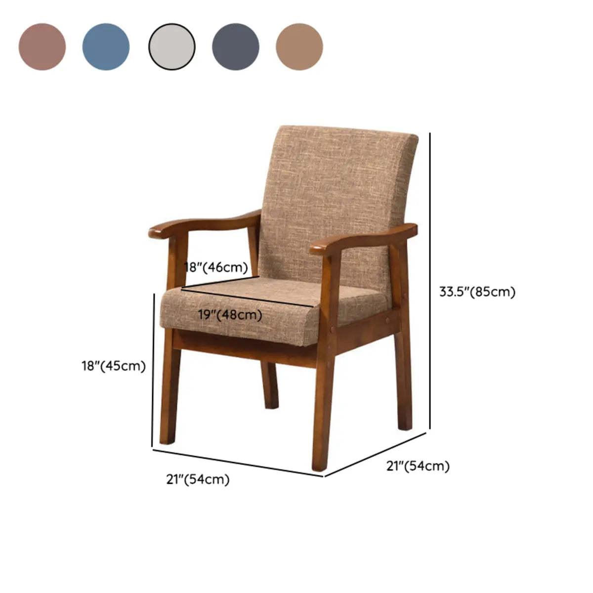 Coffee Wood Frame Upholstered Dining Arm Chair