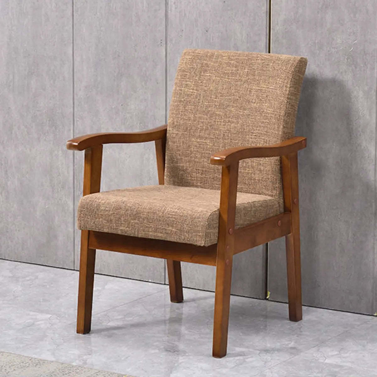 Coffee Wood Frame Upholstered Dining Arm Chair — Black / Walnut