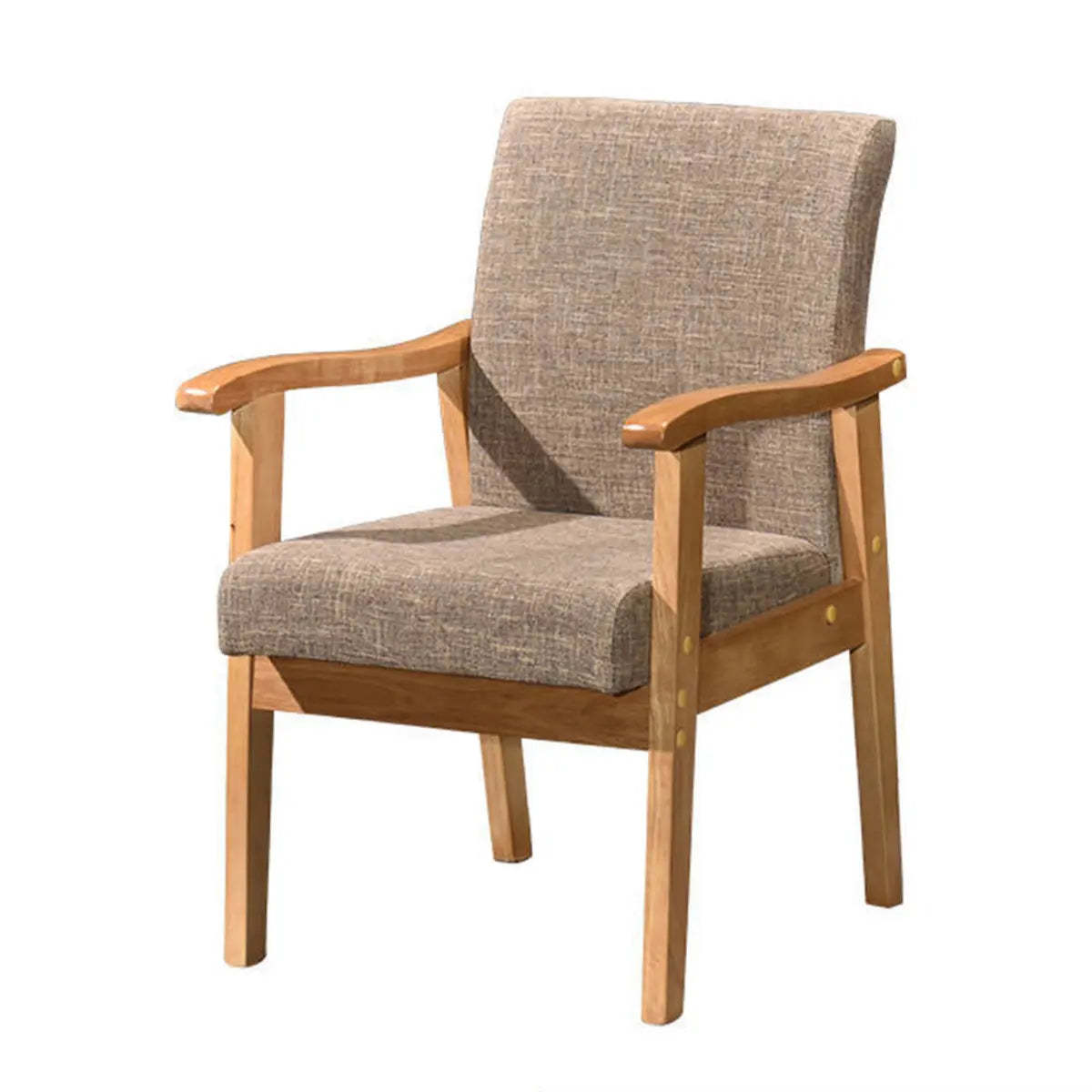 Coffee Wood Frame Upholstered Dining Arm Chair — Coffee / Wood