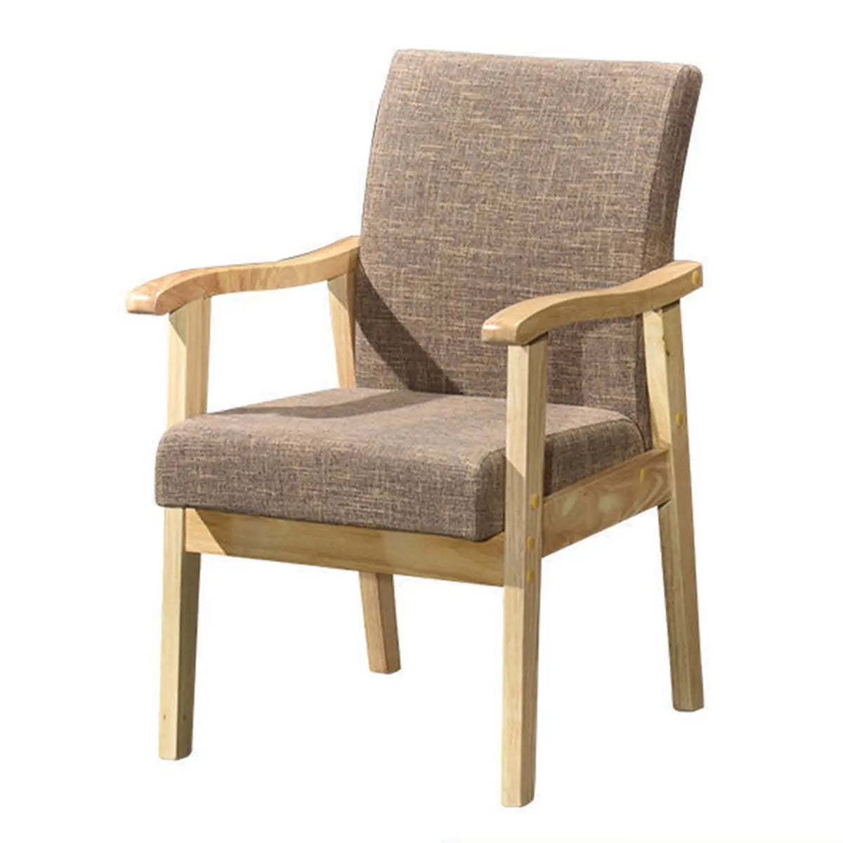 Coffee Wood Frame Upholstered Dining Arm Chair — White / Natural Wood