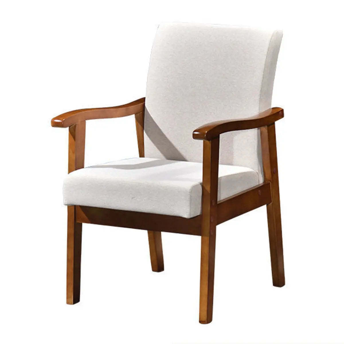 Coffee Wood Frame Upholstered Dining Arm Chair