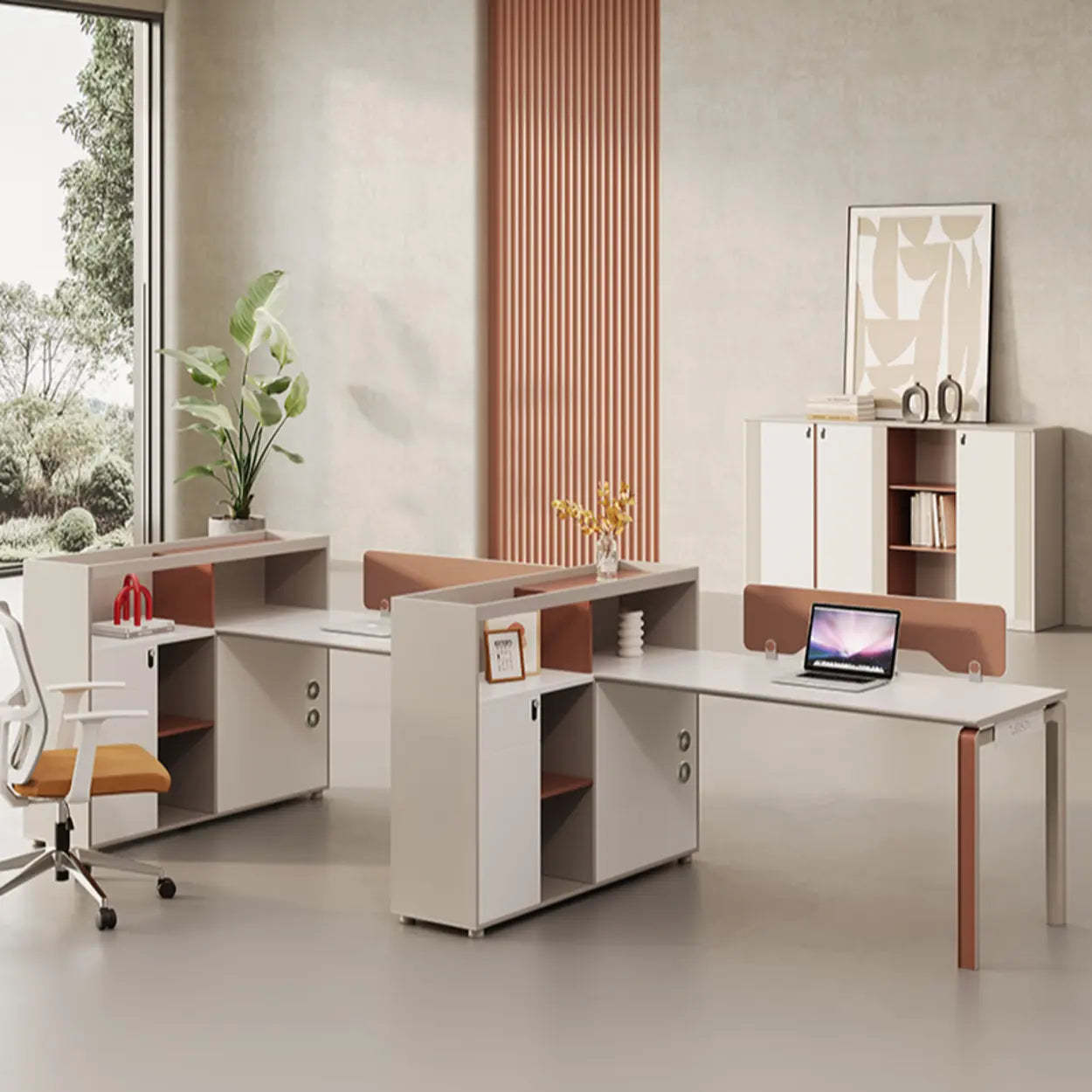 Collaborative Cabinet Drawer L-Shape Computer Desk