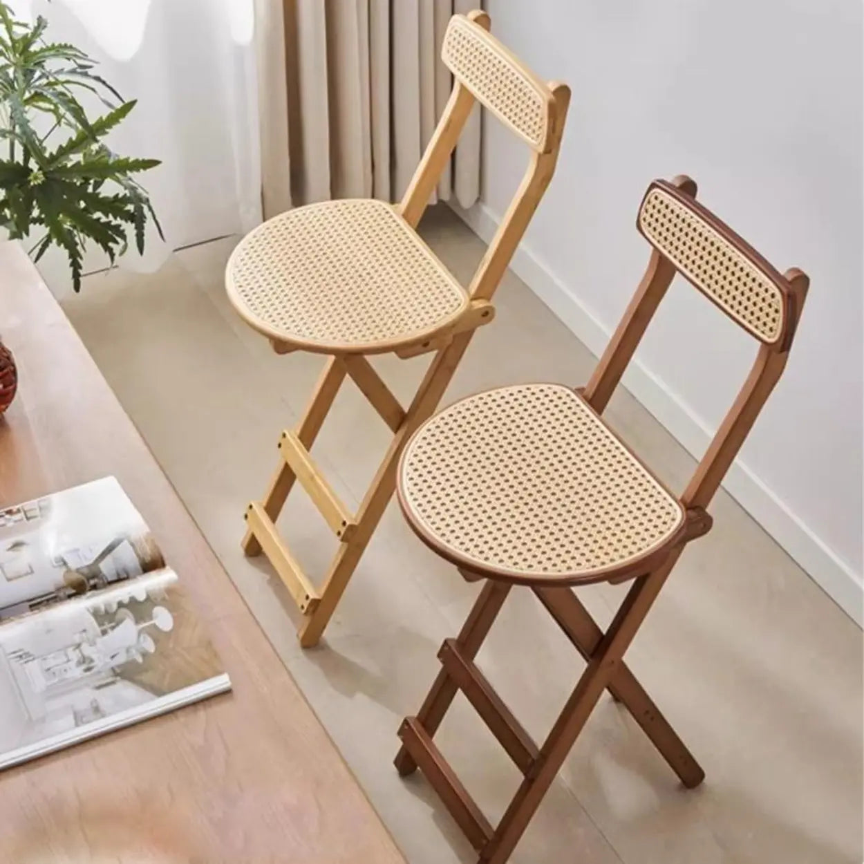 Collapsible Wood Bucket Bar Stool with Footrest