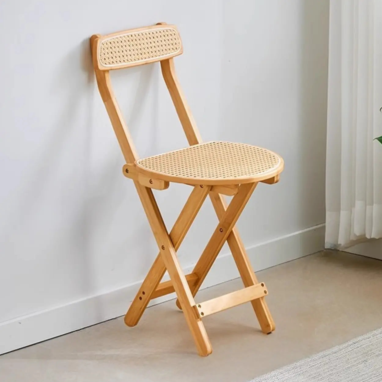 Collapsible Wood Bucket Bar Stool with Footrest — Wood / Natural Finish