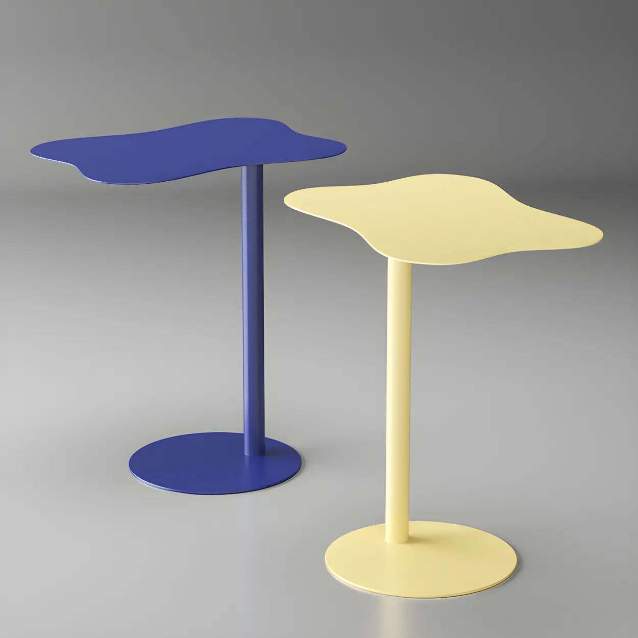 Colorful Wavy Metal Pedestal Glass End Table — White / 1
