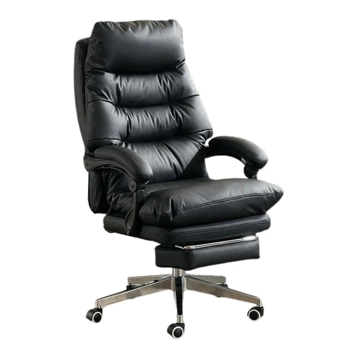 Reclining Leather Executive Office Chair — Orange / Anti Cat Scratch Leather / With Footrest