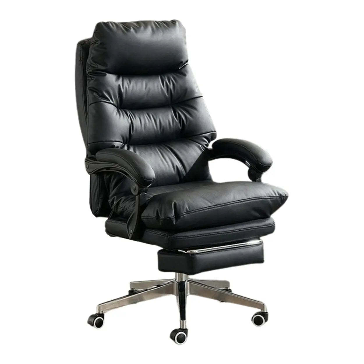 Reclining Leather Executive Office Chair — Orange / Anti Cat Scratch Leather / With Footrest