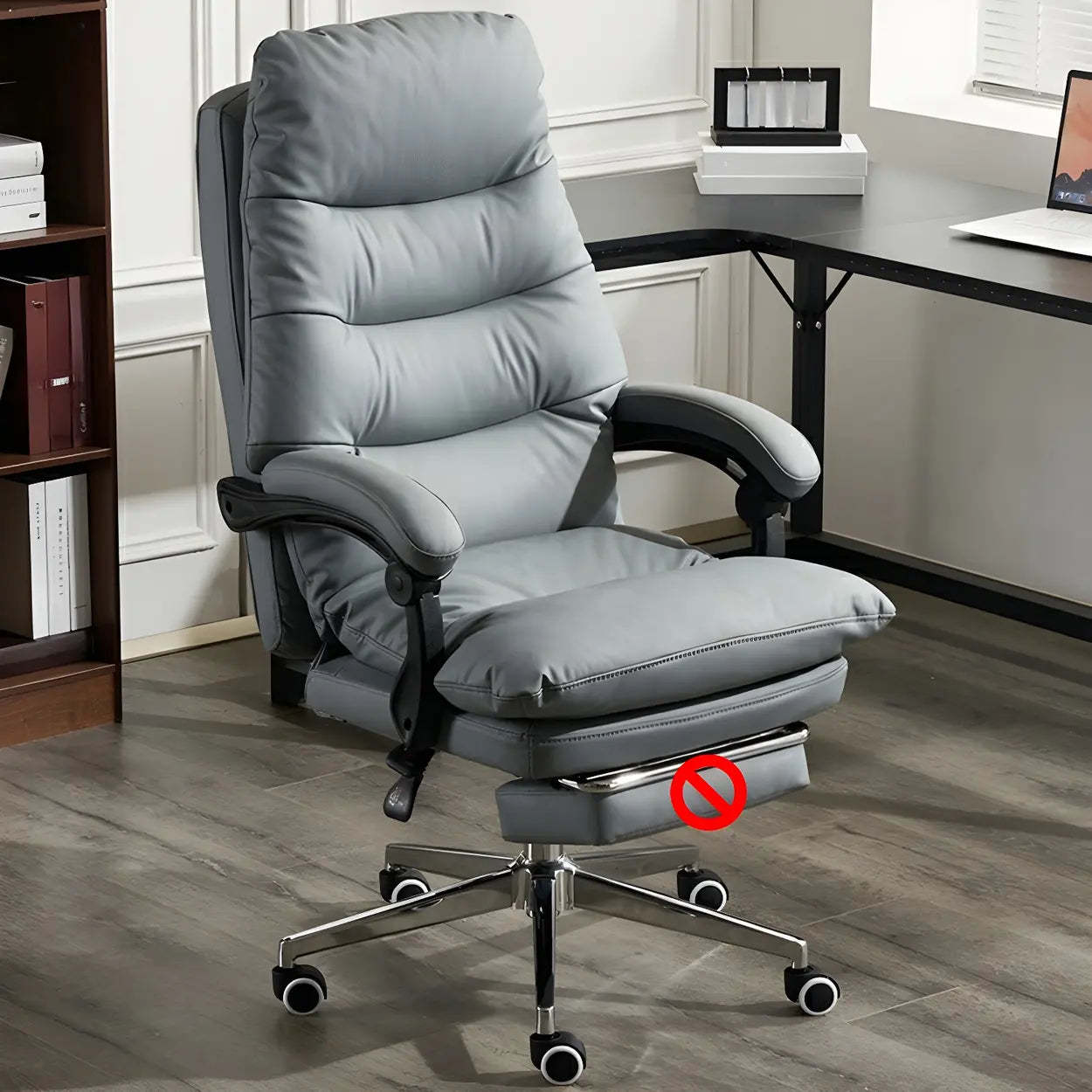 Reclining Leather Executive Office Chair — Grey / Anti Cat Scratch Leather / Without Footrest