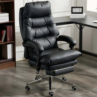 Reclining Leather Executive Office Chair — Black / Anti Cat Scratch Leather / Without Footrest