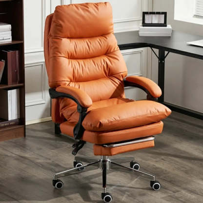 Reclining Leather Executive Office Chair — Red Brown / Cow Leather / With Footrest