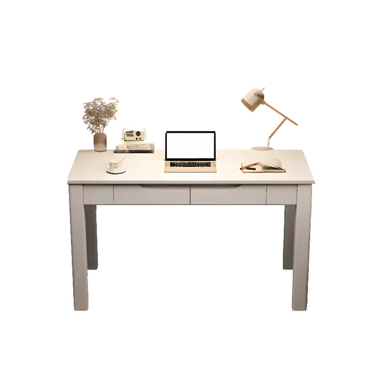 Compact Brown Wood Butcher Block Writing Desk with Drawers — Natural Finish / Table Only